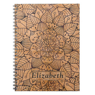 Personalised Carved Wood Floral Mandala Notebook