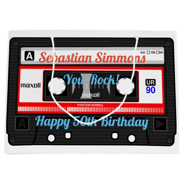 Personalised Cassette Tape or Mixtape Any Occasion Large Gift Bag (Front)