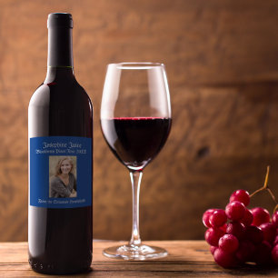 Personalised Casual Royal Blue Photo Wine Label