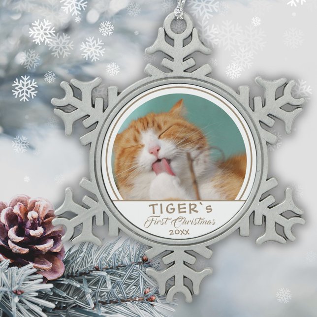 Personalised Cat 1st Christmas Pet Photo Snowflake Pewter Christmas Ornament (Creator Uploaded)