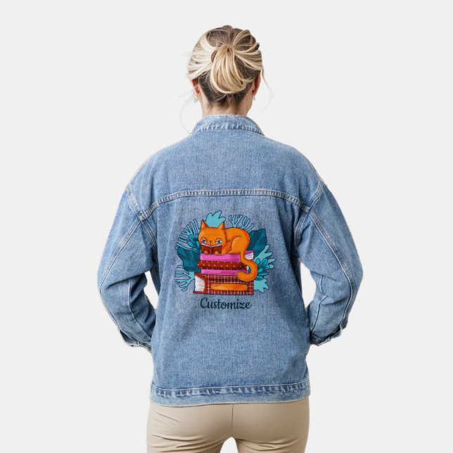 Personalised Cat Approved Books  Denim Jacket (Model)