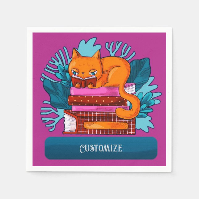 Personalised Cat Approved Books Pink Napkin (Front)