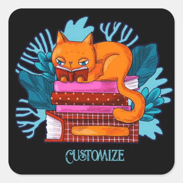 Personalised Cat Approved Books Square Sticker (Front)