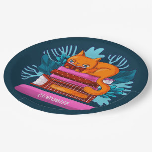 Personalised Cat Approved Books Teal Paper Plate