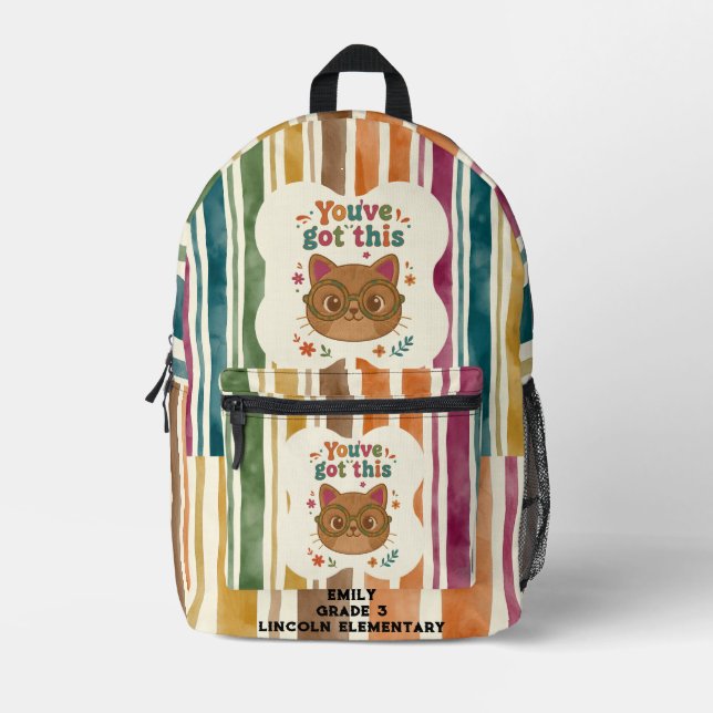 Personalised Cat Backpack | Add Name for School (Front)