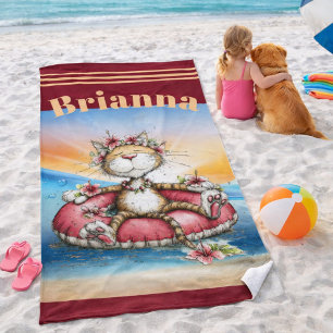 Personalised Cat Beach Towel