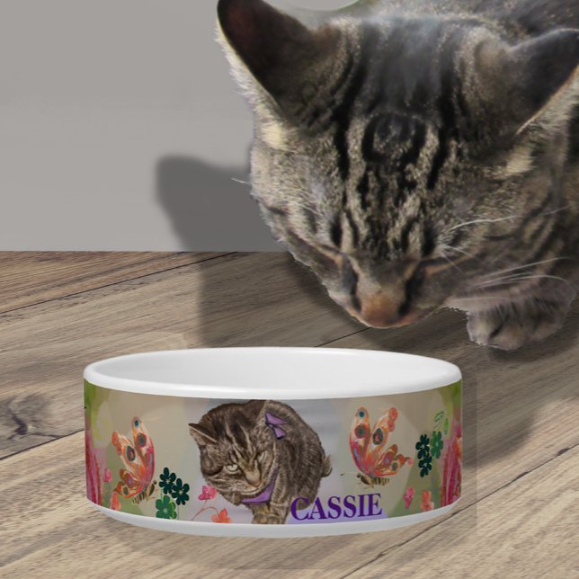Personalised Cat Bowl with butterflies (Personalized Cat Bowl with butterflies)