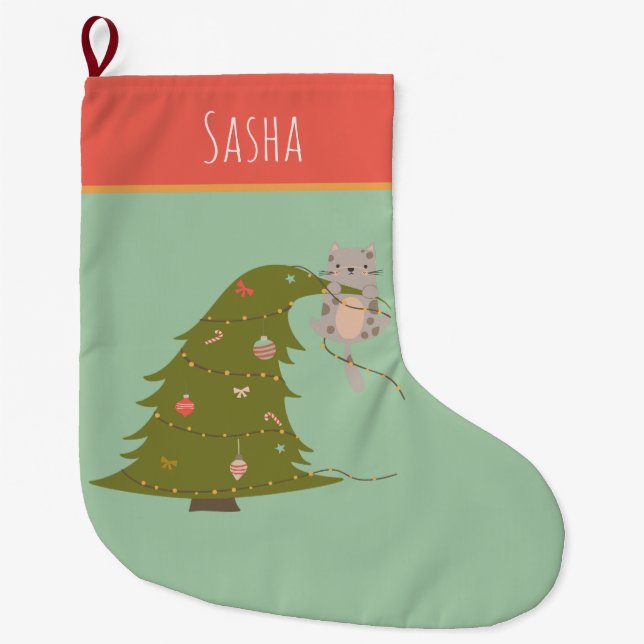 Personalised Cat Christmas  Large Christmas Stocking (Front)