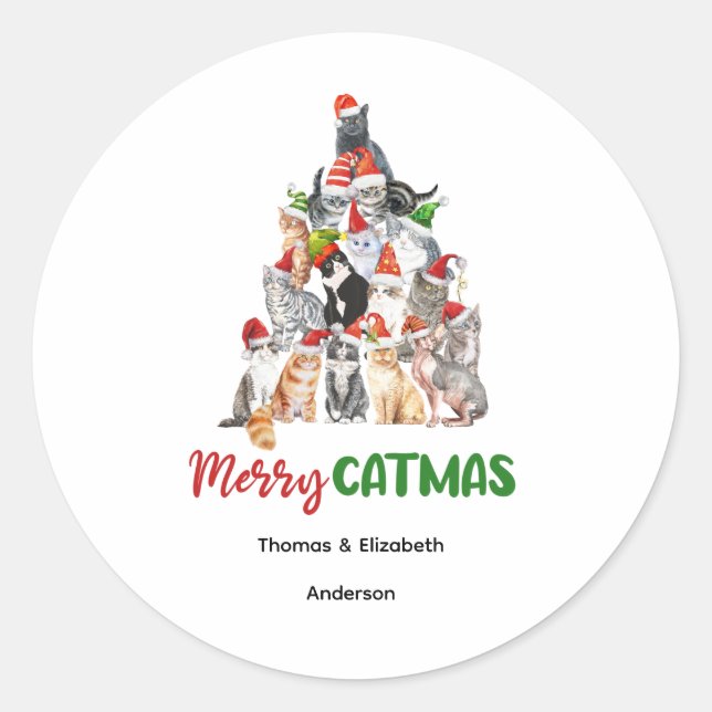 Personalised Cat Christmas Tree Cat Lover Classic Round Sticker (Front)