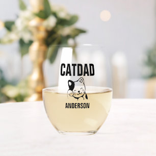 Personalised Cat Dad Name Stemless Wine Glass
