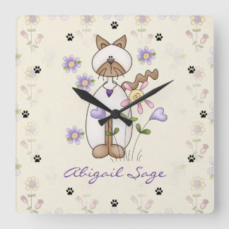 Personalised Cat, Flowers and Paw Print Wall Clock