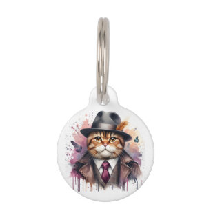 Personalised Cat in Suit and Tie Splatter Art Pet Tag