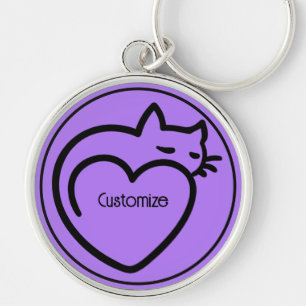 Personalised Cat Love Black Logo Key Ring