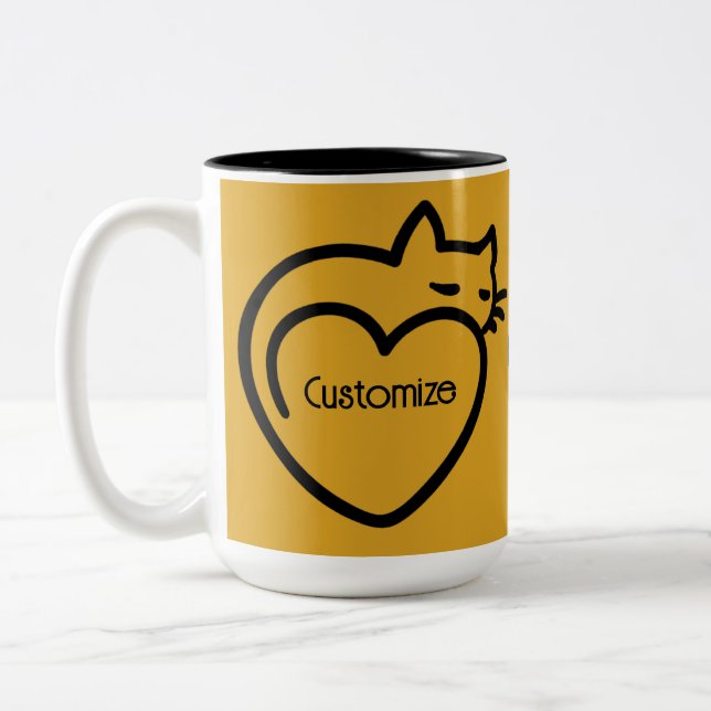Personalised Cat Love Black Logo  Two-Tone Coffee Mug (Left)