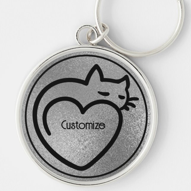 Personalised Cat Love Silver Black Logo Key Ring (Front)