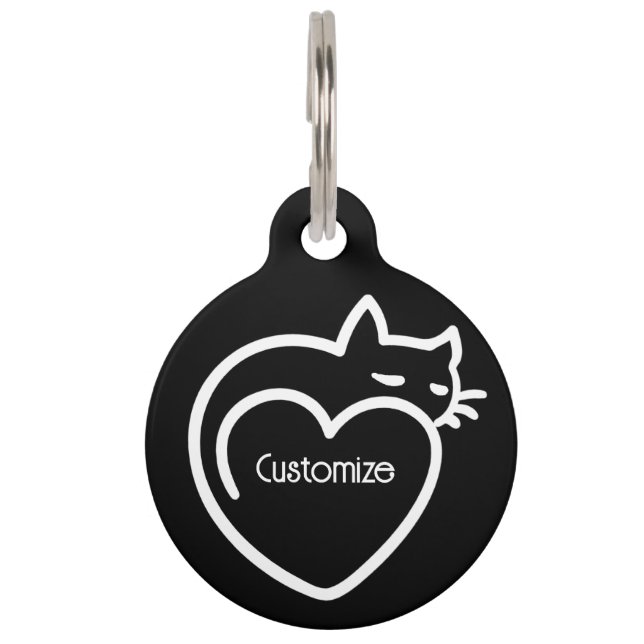 Personalised Cat Love White Logo  Pet Tag (Front)