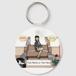 Personalised Cat Lover - Female Cartoon Key Ring