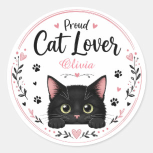 Personalised Cat Lover Name Sticker Cute Black Cat