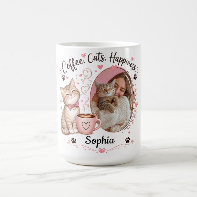 Personalised Cat Lover Photo & Name Coffee Mug (Center)