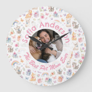 Personalised Cat Lover Wall Clock Floral Rainbow