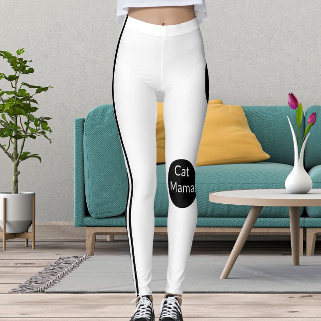 Personalised Cat Mama Black White Striped Stylish Leggings (Creator Uploaded)