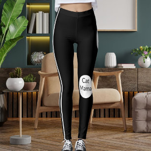 Personalised Cat Mama White Black Striped Stylish Leggings