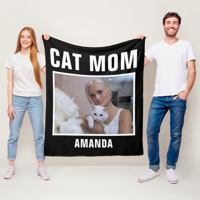 Personalised Cat Mum Custom Photo  Fleece Blanket (In Situ)