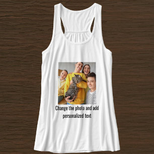 Personalised Cat Mum Family Pet Photo Black White Singlet