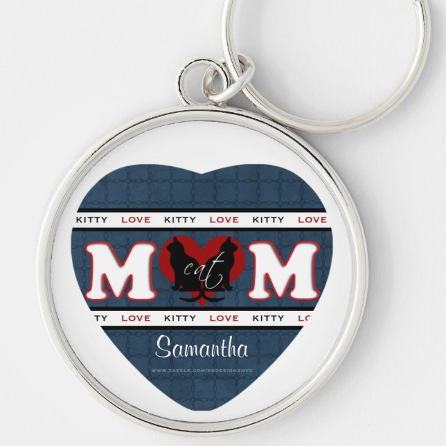 Personalised Cat Mum Kitty Love Heart Key Ring (Front)