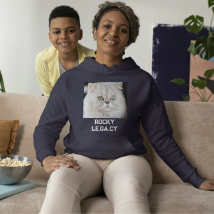 Personalised Cat Mum Navy Blue And White Pet Photo Hoodie
