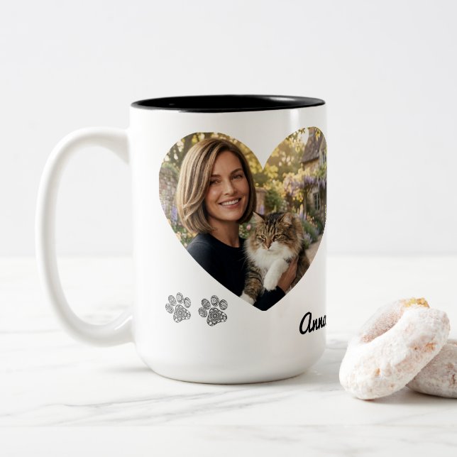 Personalised Cat Mum Photo Mug Custom Name (With Donut)