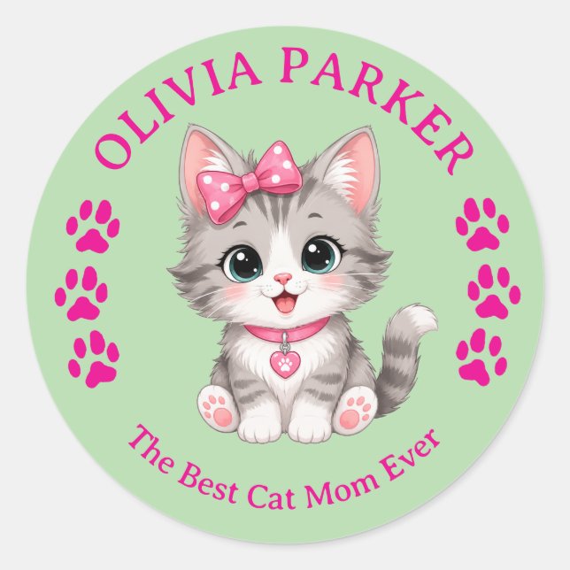 Personalised Cat Mum Sticker with Custom Name  (Front)