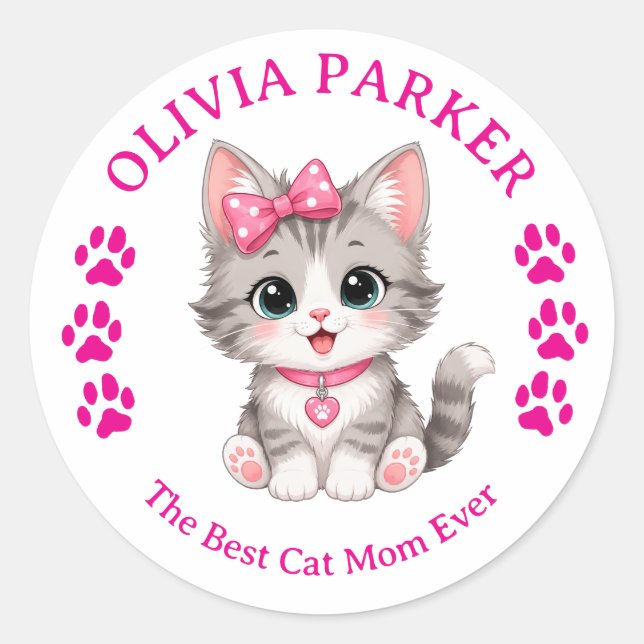 Personalised Cat Mum Sticker with Custom Name  (Front)