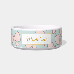 Personalised Cat Name Pastel Pink Bow Bowl Ceramic