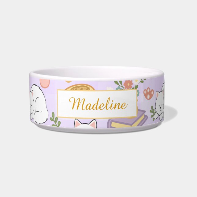 Personalised Cat Name Pastel Purple Bowl Ceramic (Front)