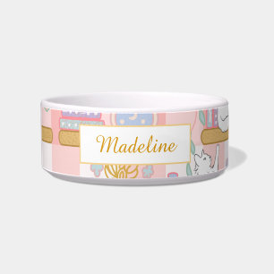 Personalised Cat Name Pink Library Bowl Ceramic