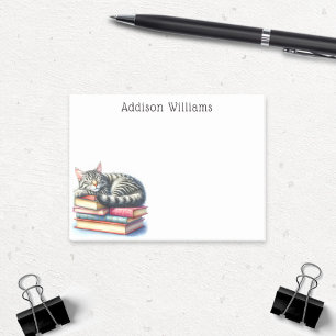 Personalised Cat Nap on Stack of Books Post-it Notes