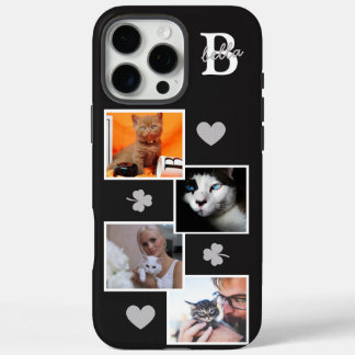 Personalised cat photo collage monogram black iPhone 16 pro max case