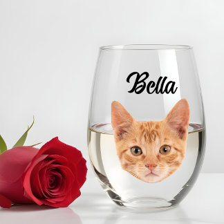 Personalised Cat Photo Custom Cat Mum Dad Gift Stemless Wine Glass