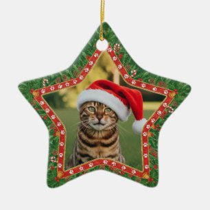 Personalised Cat Photo Star Shaped Christmas Ceramic Tree Decoration
