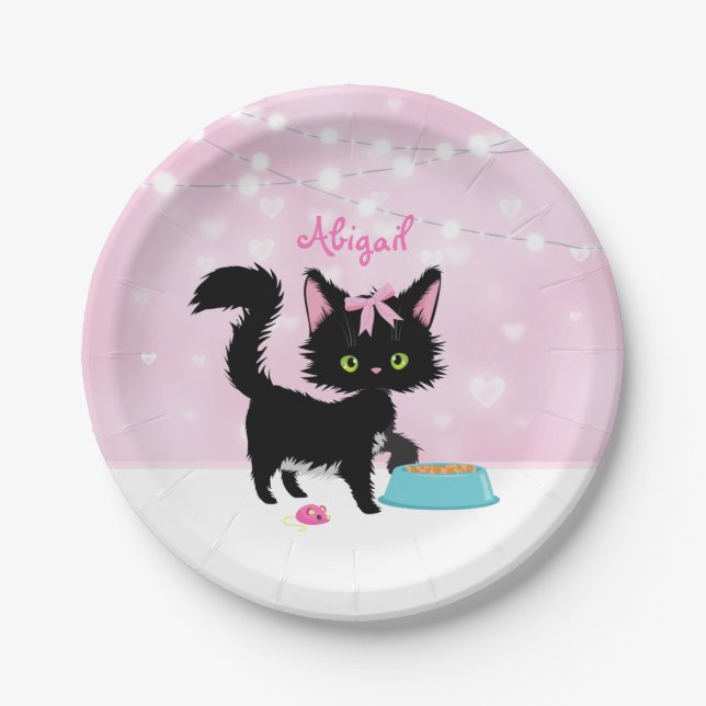 Personalised Cat Pink and White Girly Kitten Paper Plate (Front)