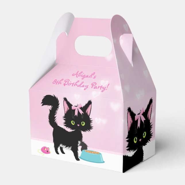 Personalised Cat Pink and White Kitten Birthday Favour Box (Front Side)
