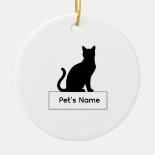 Personalised Cat Silhouette Christmas Pet Name Ceramic Tree Decoration