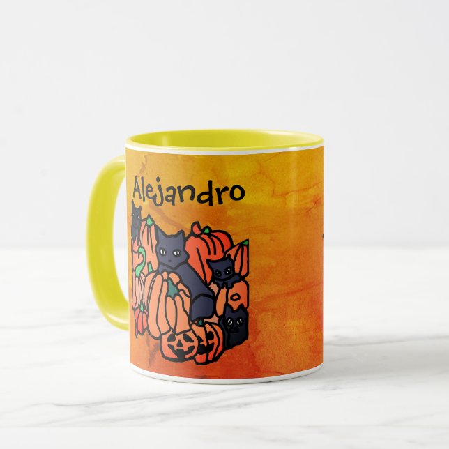 Personalised Cats and Pumpkins in Halloween Mug (Front Left)