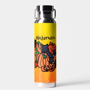 Personalised Cats and Pumpkins in Halloween Water Bottle