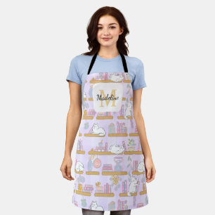 Personalised Cats Books Girly Purple Kitchen Apron