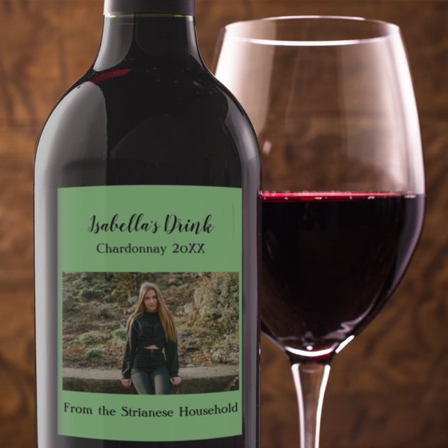 Personalised Causal Green Photo Country Fall  Wine Label (Creator Uploaded)