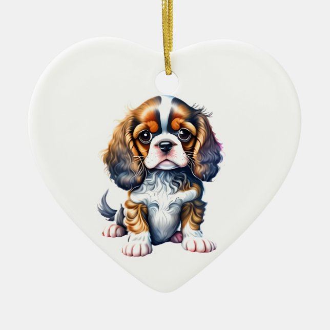 Personalised Cavalier King Charles Spaniel Puppy Ceramic Tree Decoration (Front)