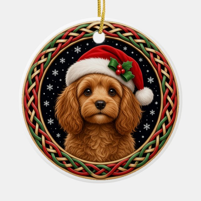 Personalised Cavapoo Celtic Knot Christmas Ceramic Tree Decoration (Front)