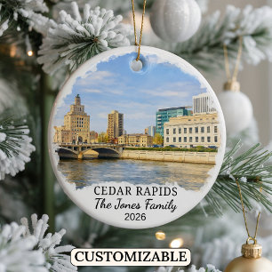 Personalised Cedar Rapids Ornament, Custom Iowa Ceramic Tree Decoration